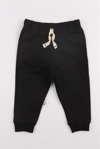Beli Lastikli Ribanalı Cepli Siyah Bebek Çocuk Eşofman Altı Penye Pantolon