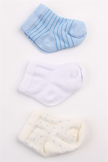 Çizgili Puanlı Pamuklu 3'lü Erkek Bebek Çorabı
