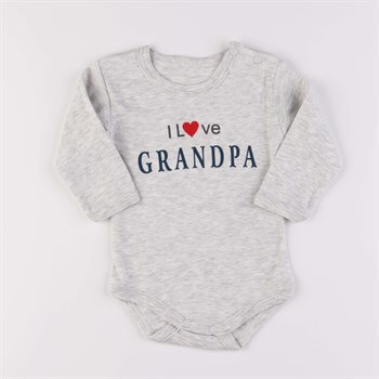I Love Grandpa Baskılı Çıtçıtlı Uzun Kollu Gri Bebek Body