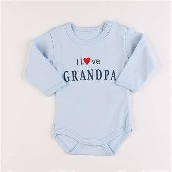 I Love Grandpa Baskılı Çıtçıtlı Uzun Kollu Mavi Bebek Body