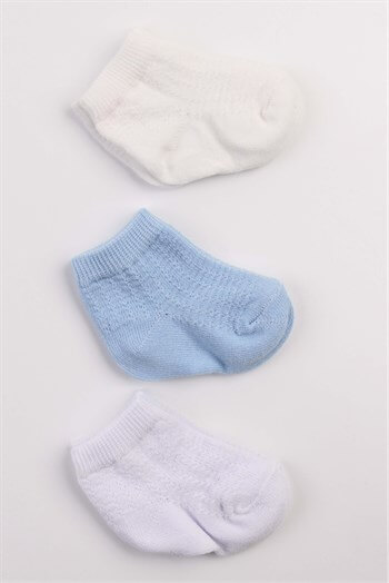 Mavi Pamuklu 3'lü Erkek Bebek Çorabı