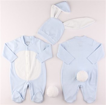 Mavi Renk Erkek Bebek Tavşan Tulum Seti