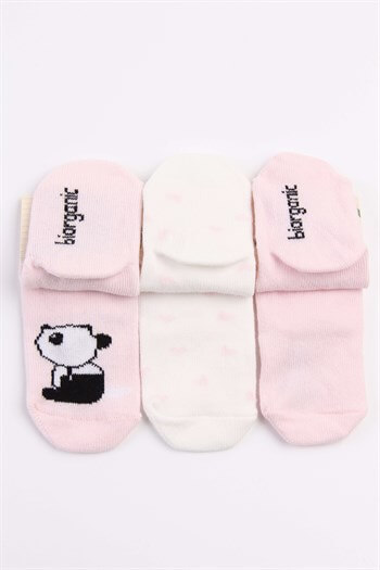 Pembe Organic Pandalı Elegant 3'lü Bebe Çorap