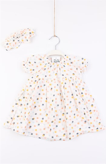 Renkli Puanlı Desenli Pamuklu Müslin Kız Bebek Elbise