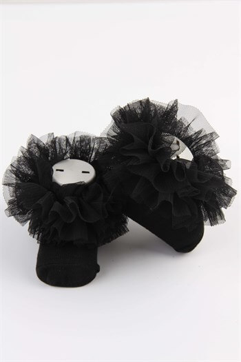 Tüllü Siyah Kız Bebek Çorabı