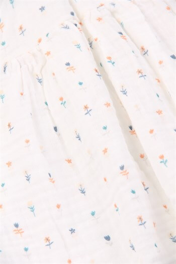 Turuncu Çiçek Desenli Pamuklu Müslin Kız Bebek Elbise