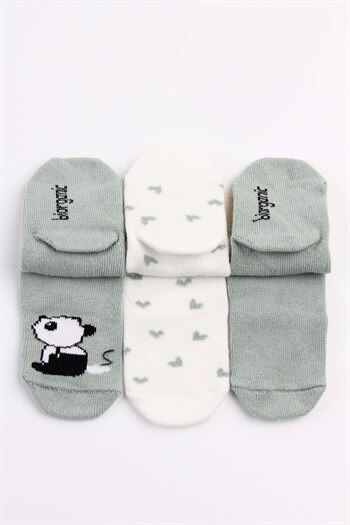 Yeşil Organic Pandalı Elegant 3'lü Bebe Çorap